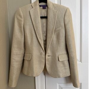 Ralph Lauren Purple Label 100% Linen Blazer Jacket Tan Beige Made in USA Size 2